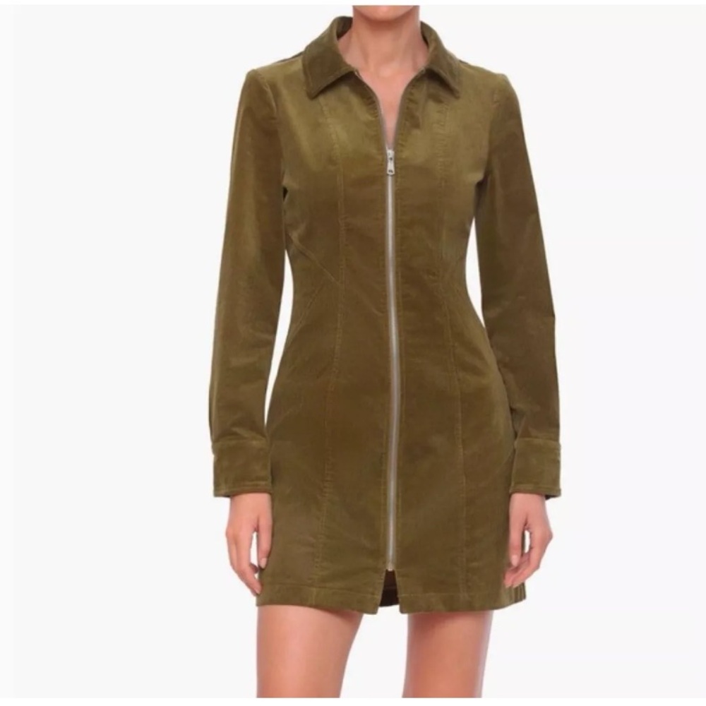 7 For All Mankind Green Corduroy Full Zip Dress Size 2‎